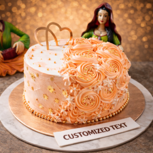 Elegant Peach and Gold Decor Anniversary Cake